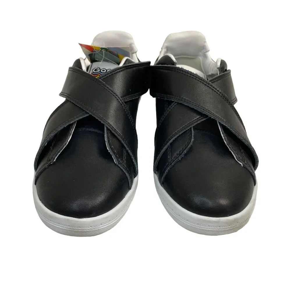 GOATS Kids Black Leather Low Crossover Hook-and-loop Sneakers Size 1 Unisex